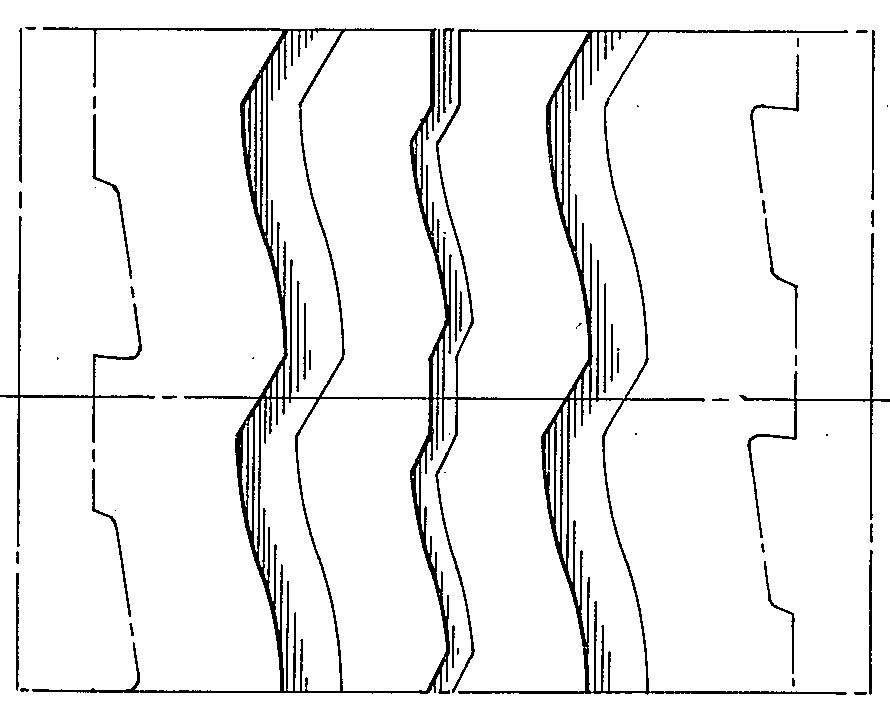 Example of nondirectional type tire tread with uninterruptedequatorial circumferential groove.
