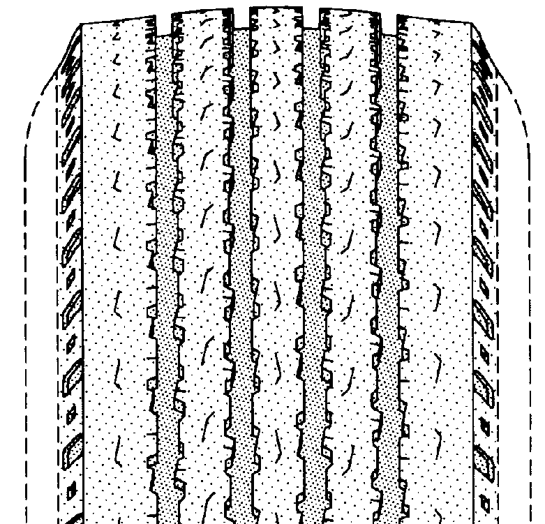 Example of nondirectional type tire tread with uninterruptedequatorial circumferential rib.
