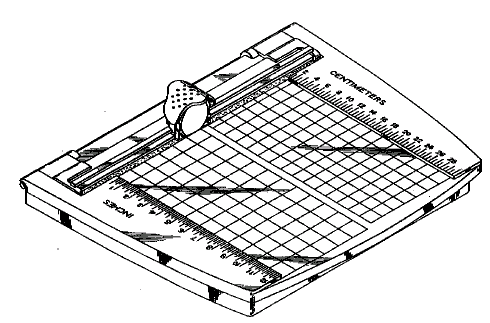 Example of a design for a guillotine-type document cutterthat includes a rotary or sliding blade.
